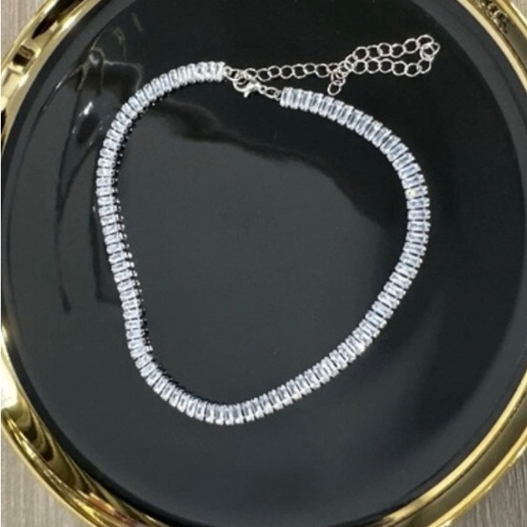 BAGUETTE CUT SQUARE SIMULATED DIAMOND CHOKER TENNIS 14k WHITE GOLD NECKLACE - Picture 5 of 6